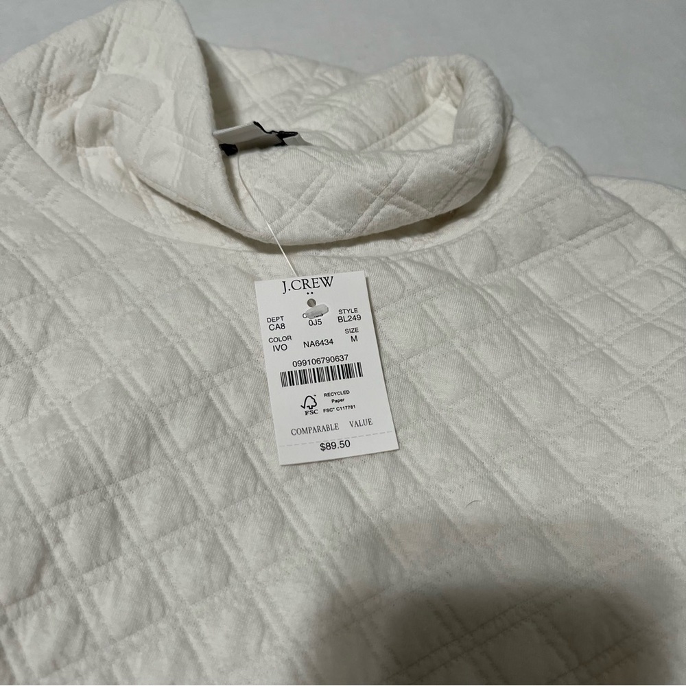 J.Crew Quilted Turtleneck Sweatshirt Ivory size Medium NWT Cozy Pullover - Picture 9 of 9
